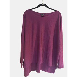 Eileen Fisher Purple Italian Yarn Crew Neck Tunic L Hi Lo Hem Side Slits